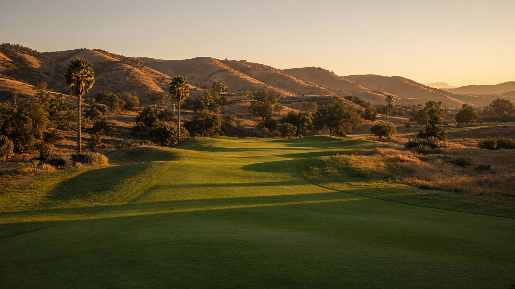 Foothill fairway at golden hour